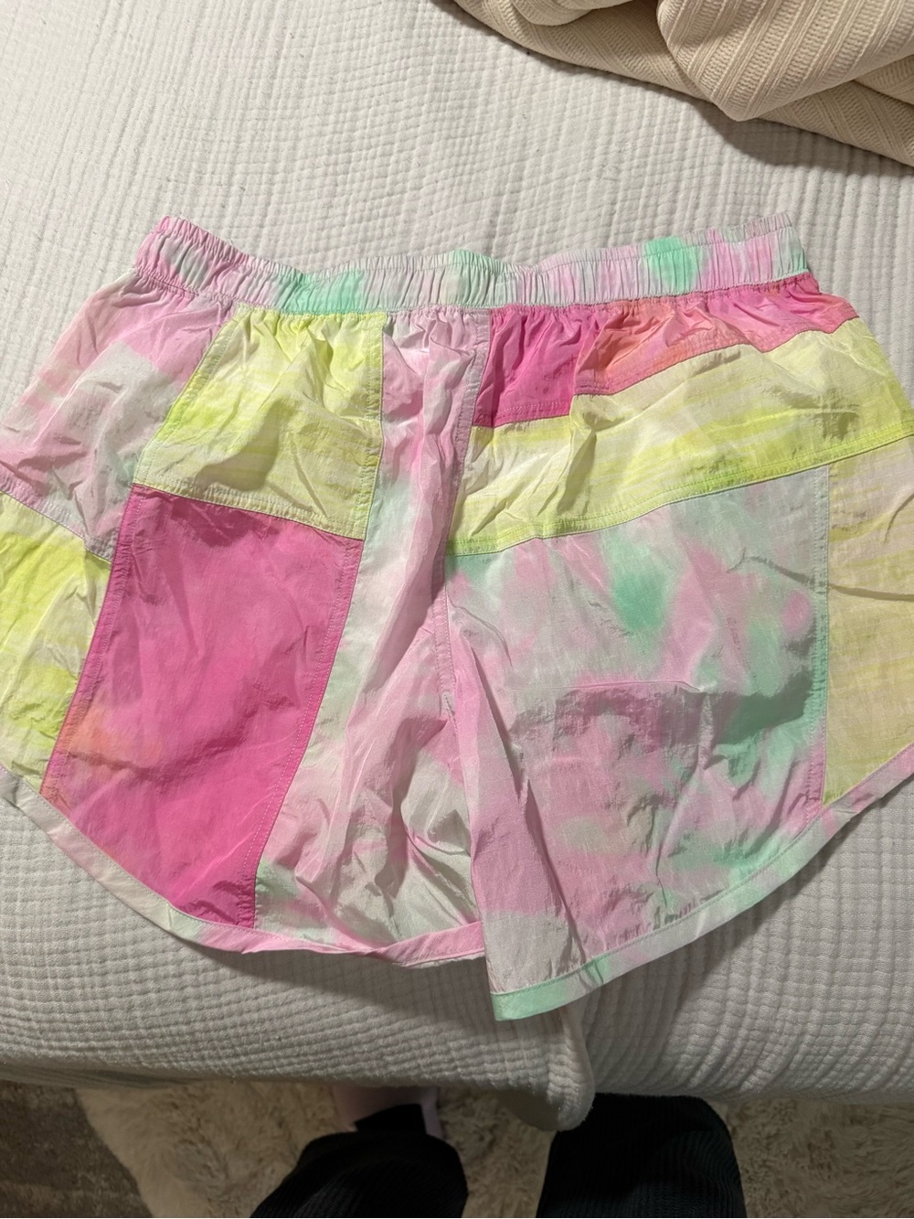 next Tie-Dye Patchwork Pink, Yellow & Mint Athletic Shorts